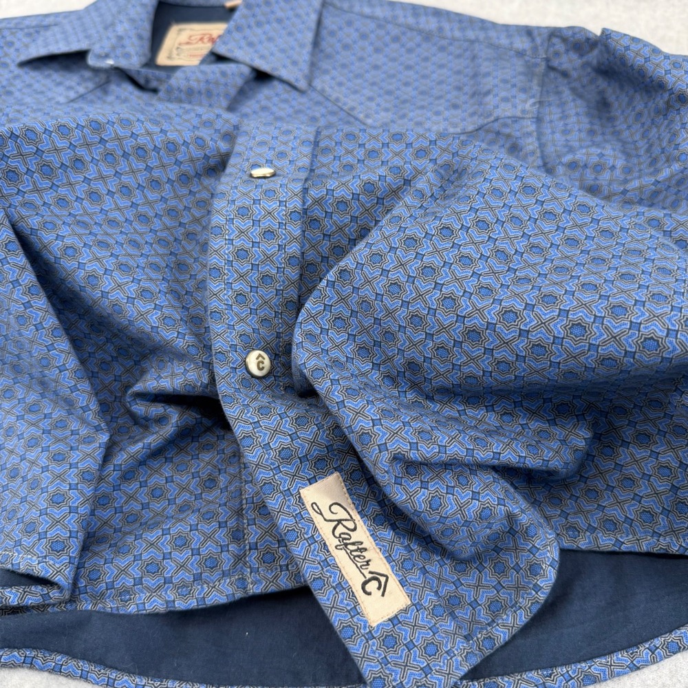 Rafter C Cowboy Collection Mens Blue Geometric Pearl Snap Western RC1810714R - Picture 9 of 12